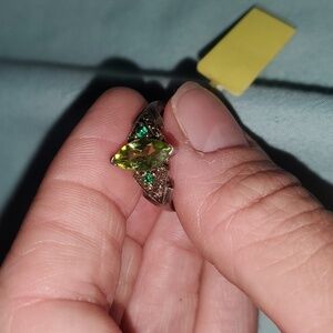 Green quartz sterling silver ring Size 7 Real Gemstone